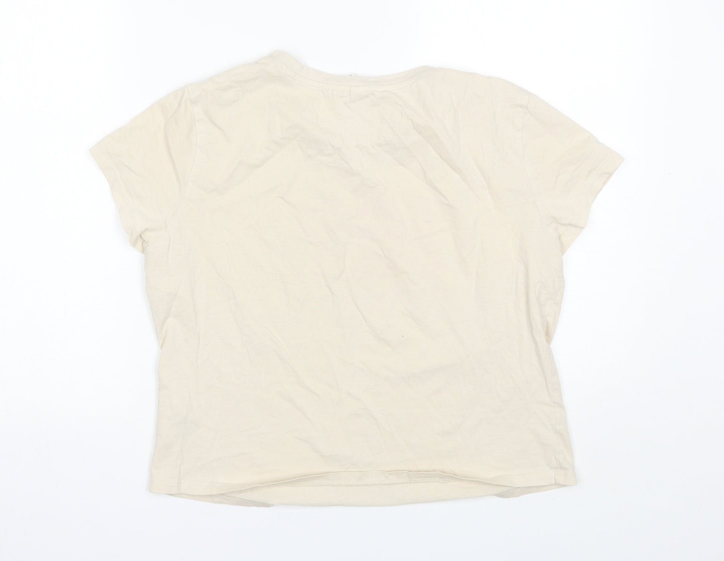 H&M Womens Beige  Cotton Basic T-Shirt Size L Round Neck