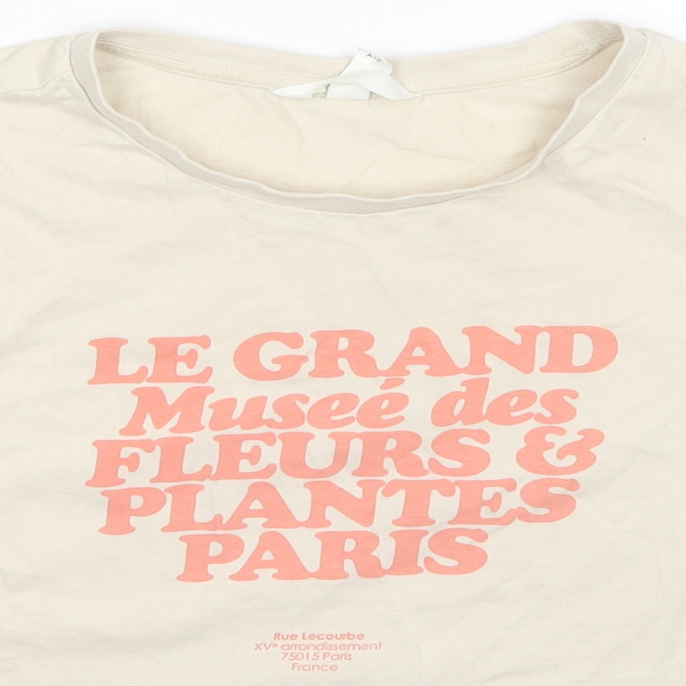 H&M Womens Beige  Cotton Basic T-Shirt Size L Round Neck