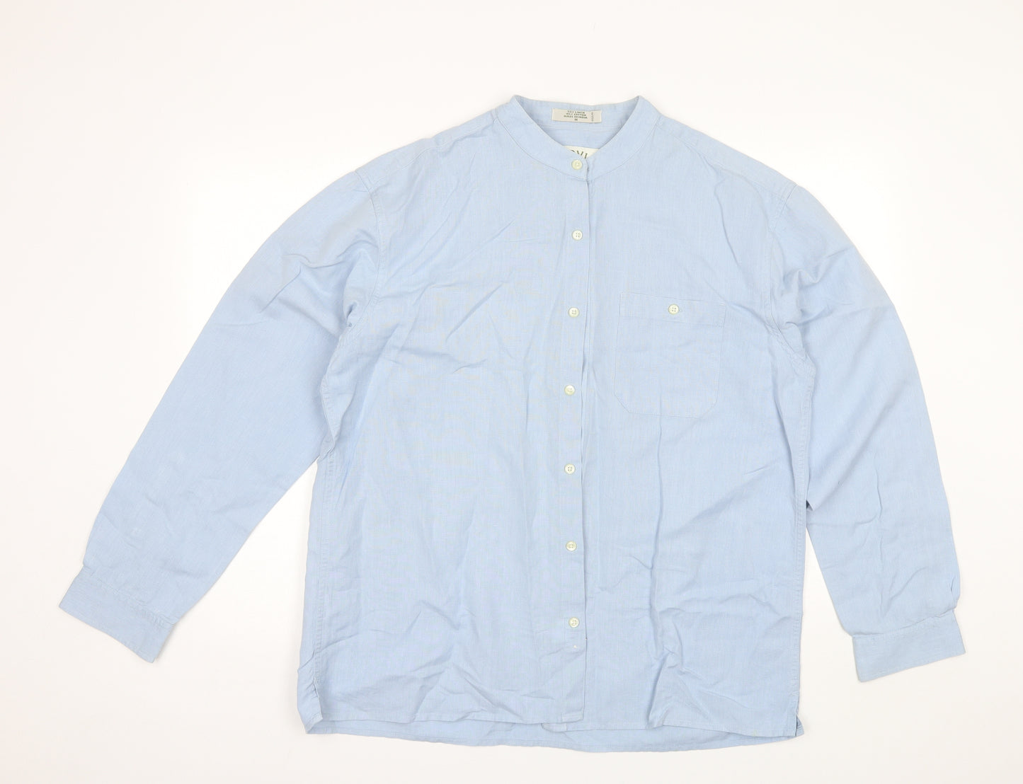 Orvis Mens Blue  Linen  Button-Up Size M Round Neck