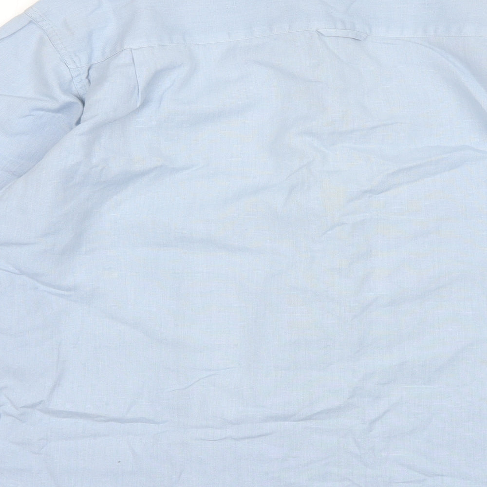 Orvis Mens Blue  Linen  Button-Up Size M Round Neck