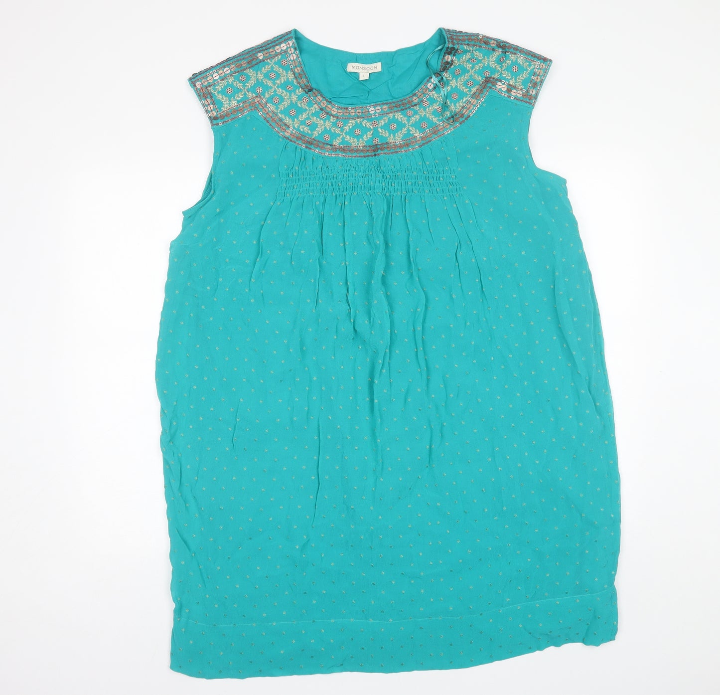 Monsoon Womens Blue Floral Viscose Shift  Size L  Round Neck