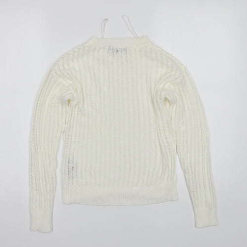 Primark Womens White Round Neck  Acrylic Pullover Jumper Size XS