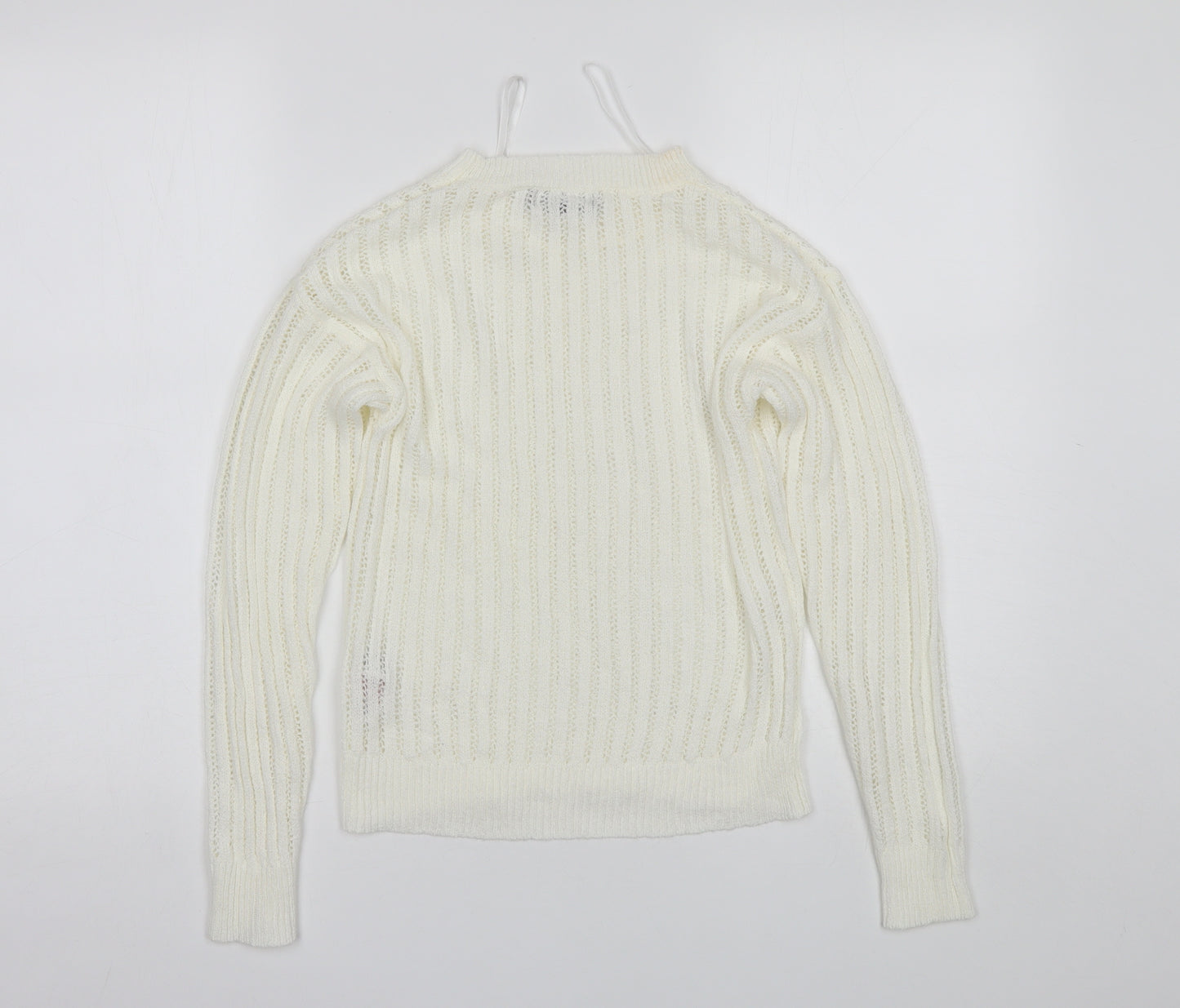 Primark Womens White Round Neck  Acrylic Pullover Jumper Size XS