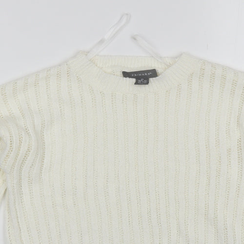 Primark Womens White Round Neck  Acrylic Pullover Jumper Size XS