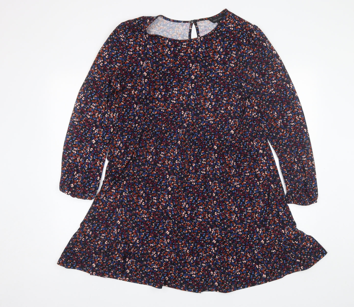 New Look Womens Blue Floral Polyester Shift  Size 14  Round Neck