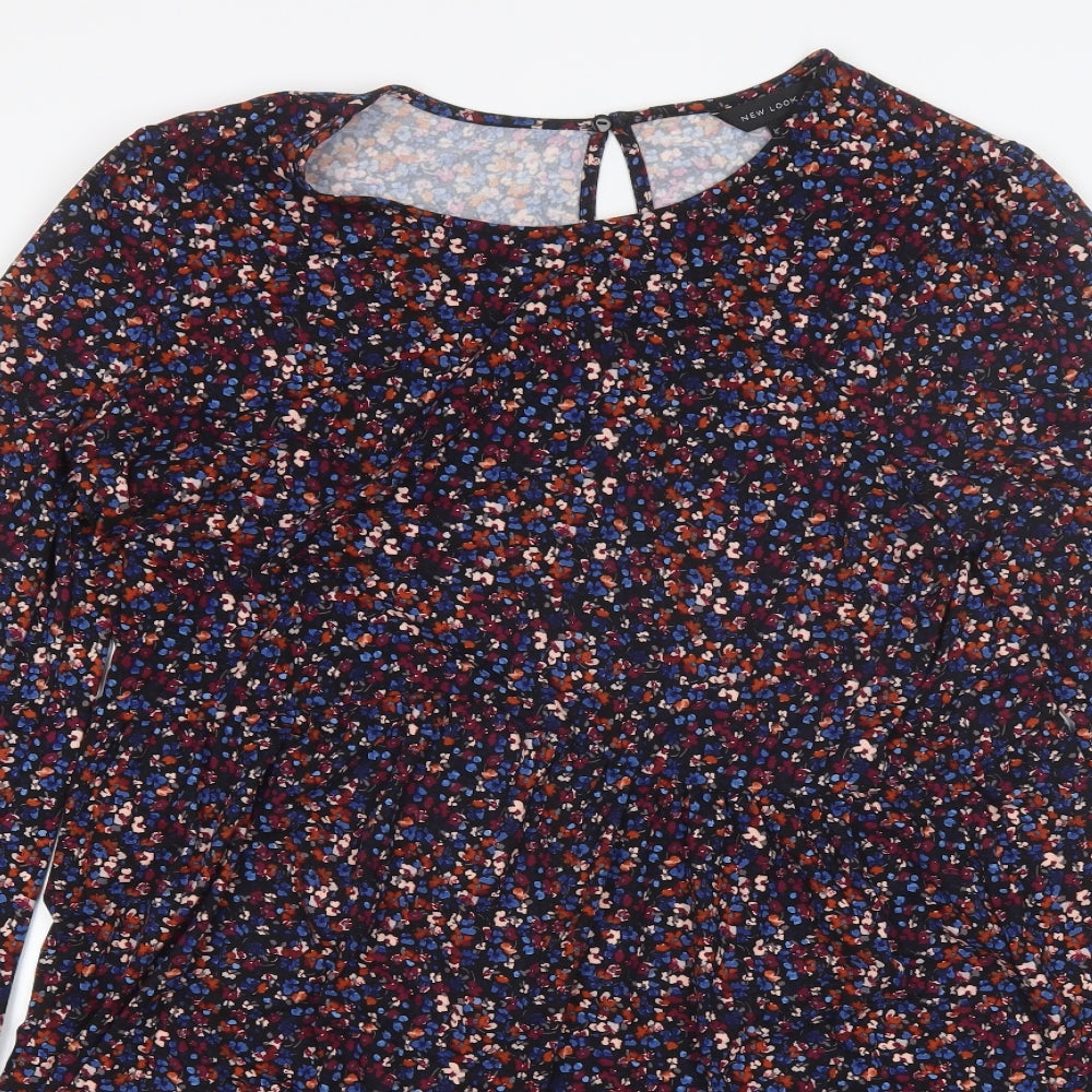 New Look Womens Blue Floral Polyester Shift  Size 14  Round Neck