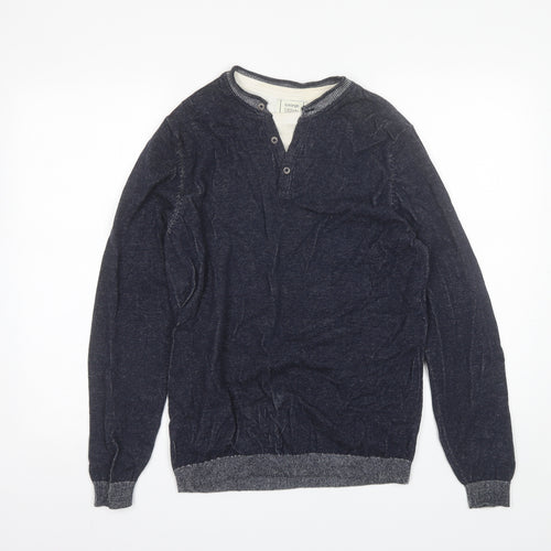 George Mens Blue V-Neck  Cotton Pullover Jumper Size M