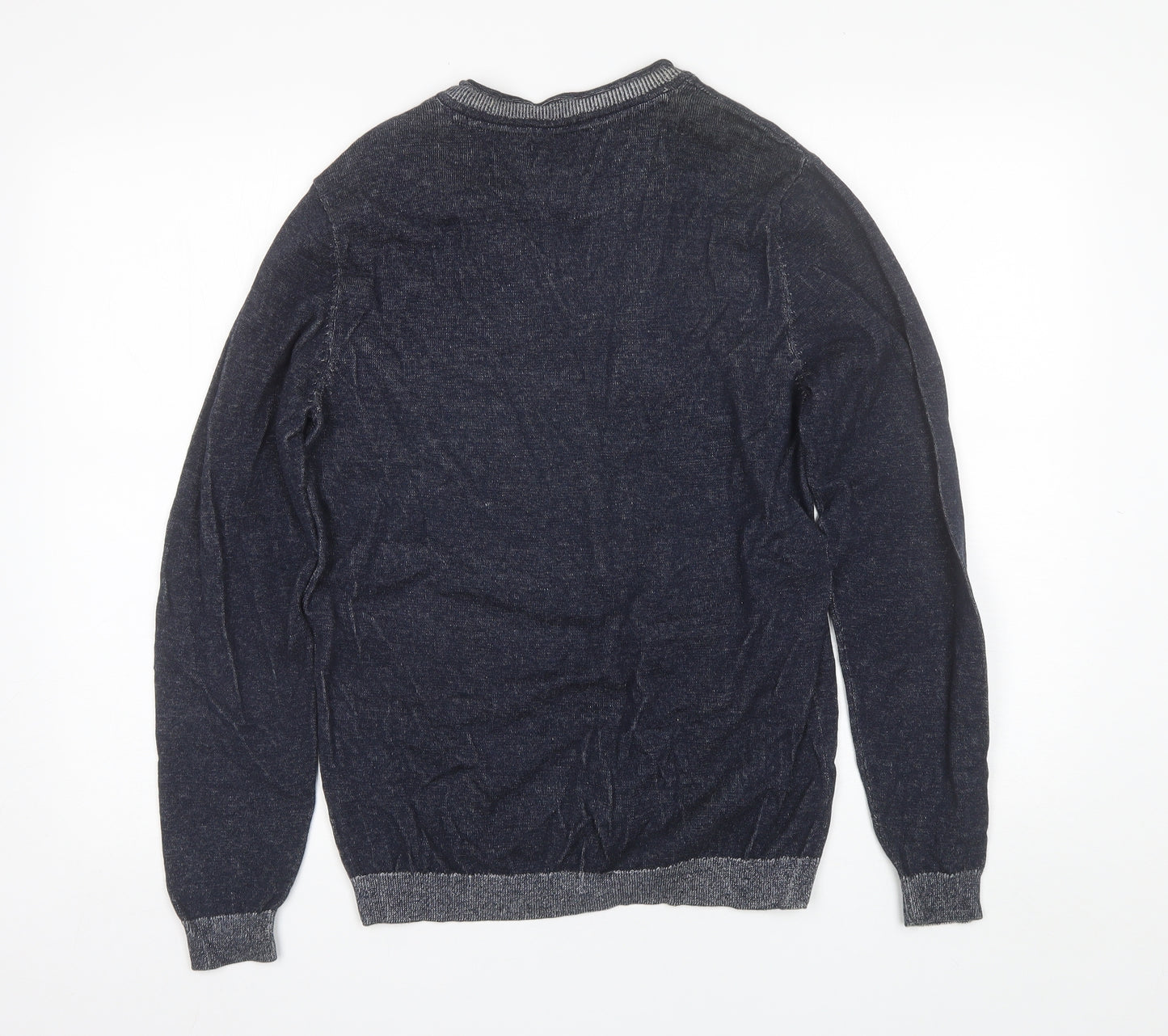 George Mens Blue V-Neck  Cotton Pullover Jumper Size M