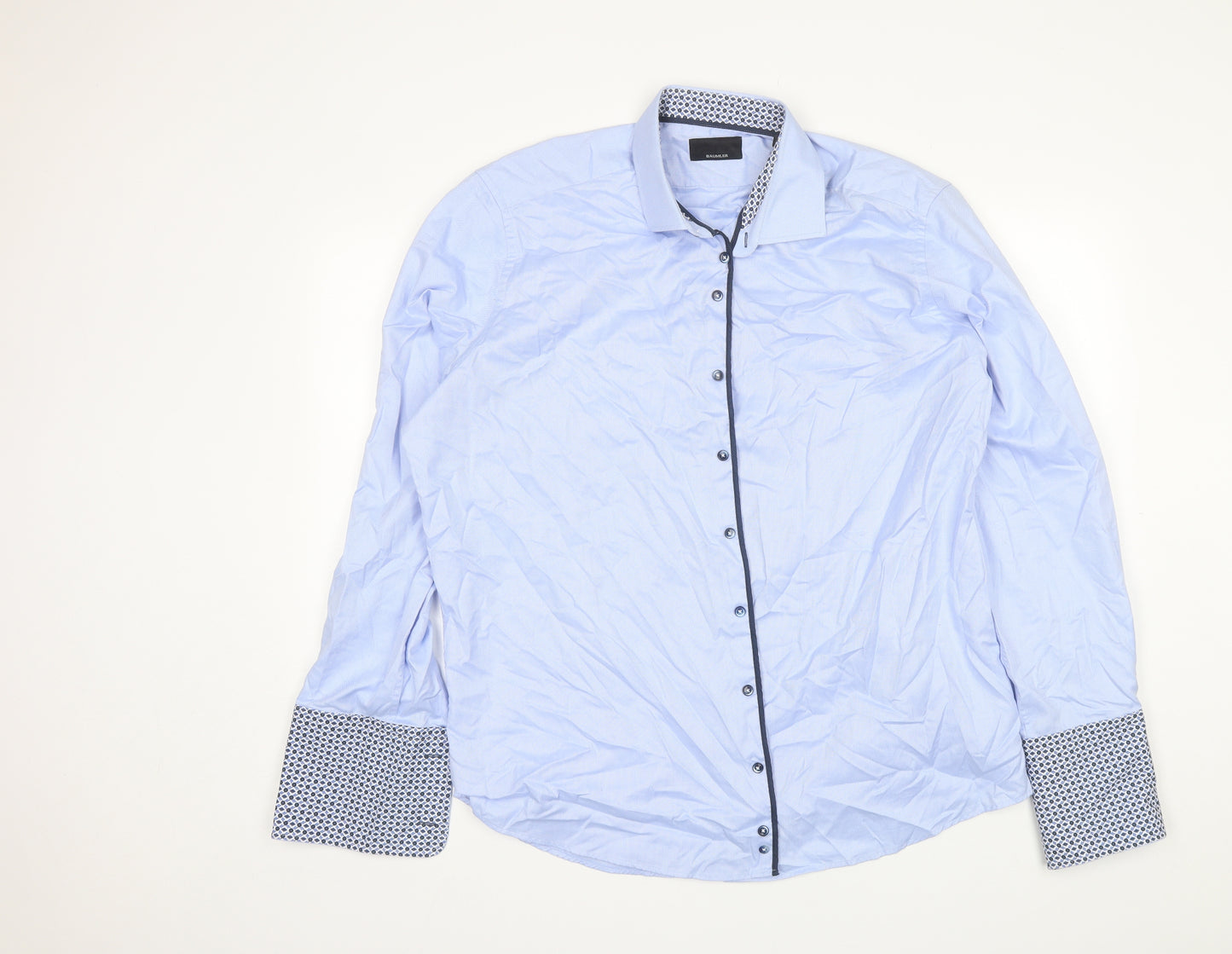 Baumler Mens Blue  Cotton  Dress Shirt Size 17.5 Collared