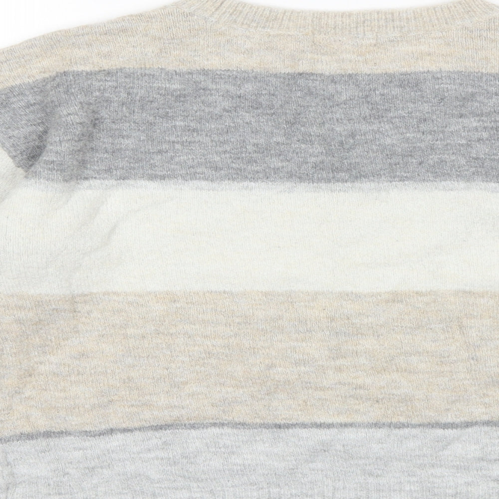 H&M Womens Grey Round Neck Striped Acrylic Pullover Jumper Size M