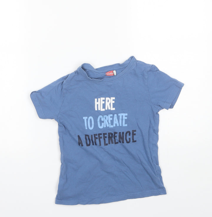 Lily&Dan Boys Blue Cotton Basic T-Shirt Size 7-8 Years Round Neck