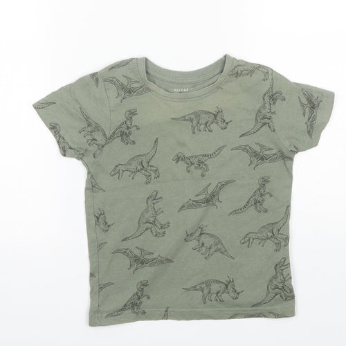 Primark Girls Green  Cotton Basic T-Shirt Size 6-7 Years Round Neck
