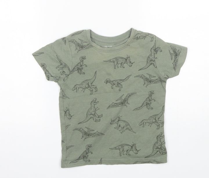 Primark Girls Green  Cotton Basic T-Shirt Size 6-7 Years Round Neck