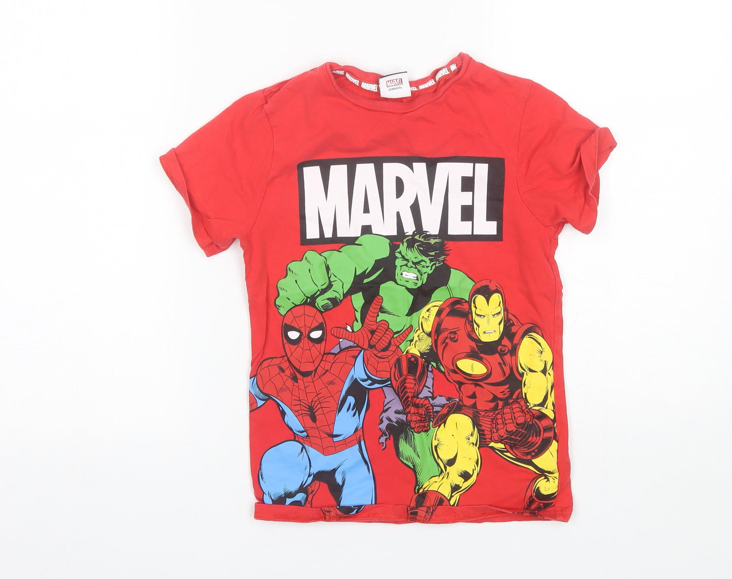 George Boys Red  Cotton Basic T-Shirt Size 7-8 Years Round Neck  - Marvel