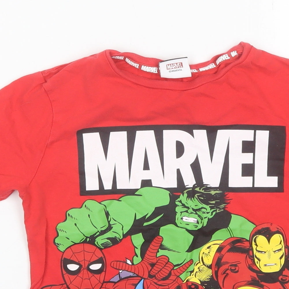 George Boys Red  Cotton Basic T-Shirt Size 7-8 Years Round Neck  - Marvel