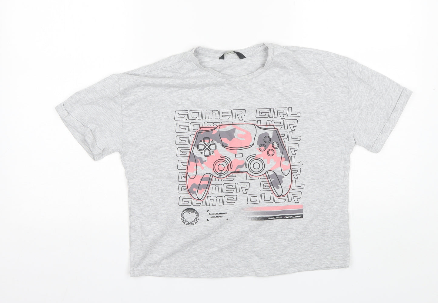 George Girls Grey  Polyester Basic T-Shirt Size 13-14 Years Round Neck