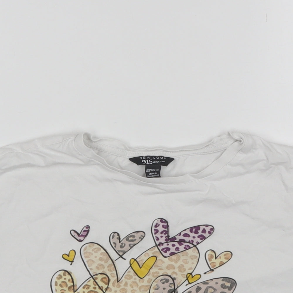 New Look Girls White  Cotton Basic T-Shirt Size 12-13 Years Round Neck