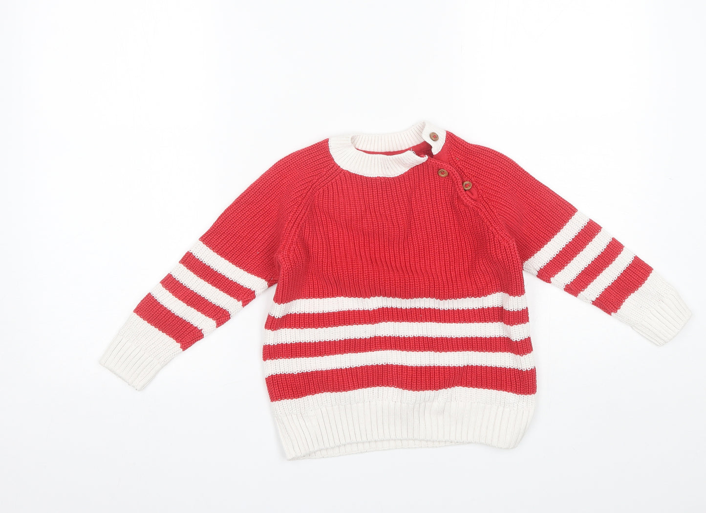 Mini Club Girls Red Round Neck Striped Cotton Pullover Jumper Size 5-6 Years