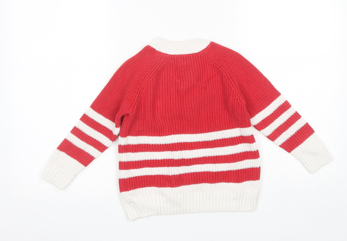 Mini Club Girls Red Round Neck Striped Cotton Pullover Jumper Size 5-6 Years