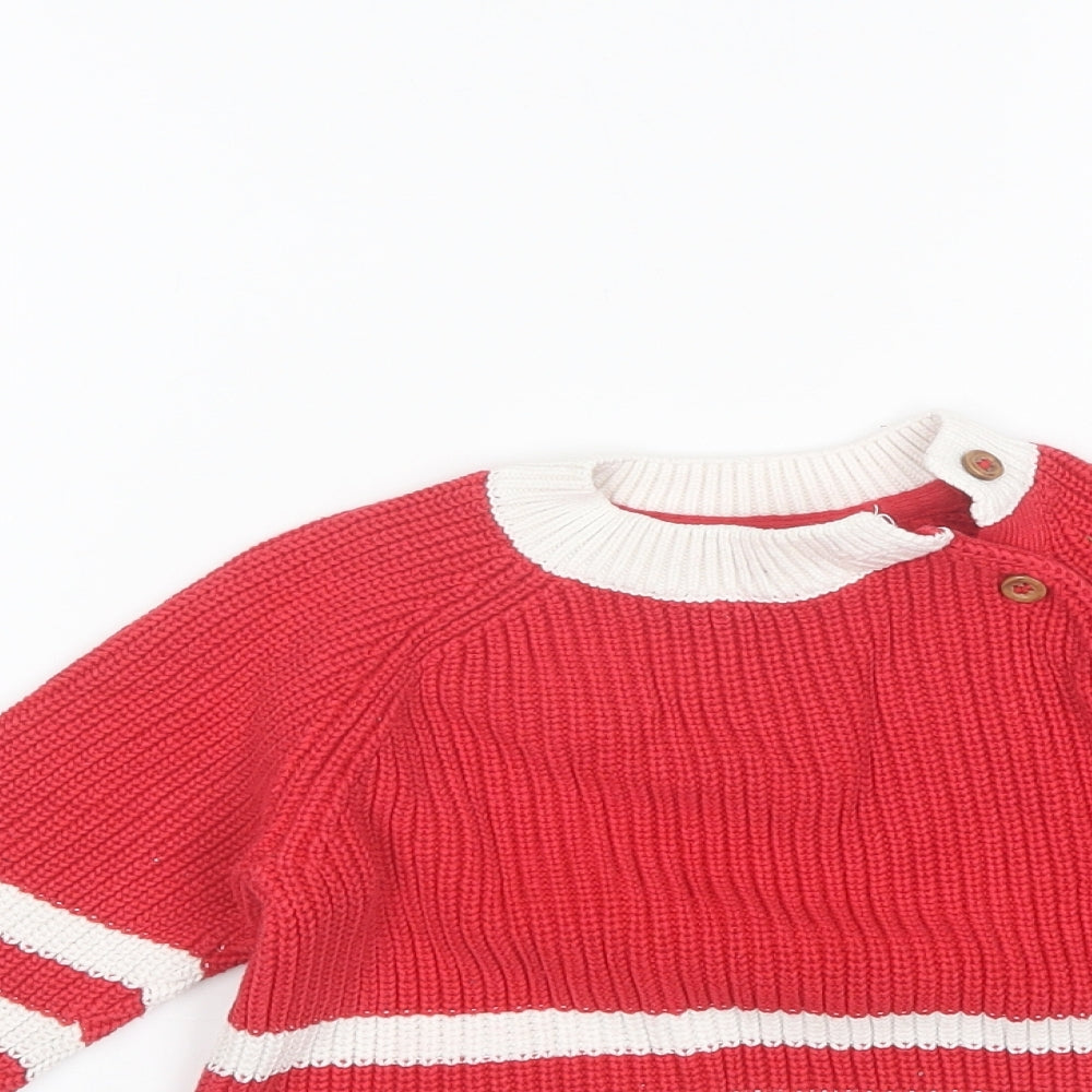 Mini Club Girls Red Round Neck Striped Cotton Pullover Jumper Size 5-6 Years