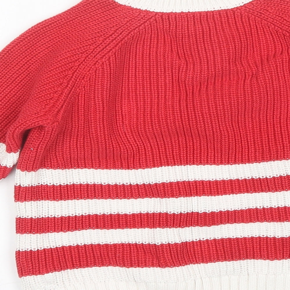 Mini Club Girls Red Round Neck Striped Cotton Pullover Jumper Size 5-6 Years