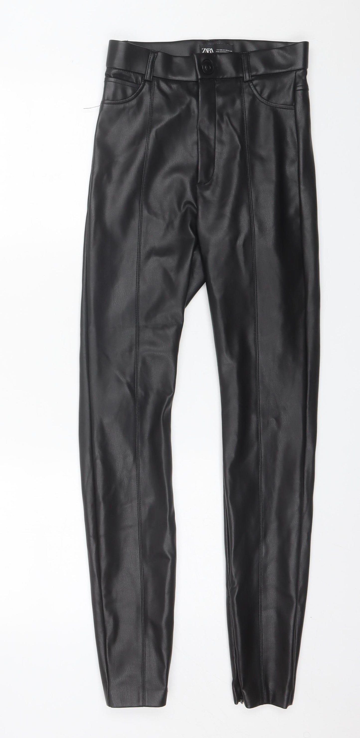 Zara Womens Black  Polyurethane Trousers  Size XS L28 in Regular