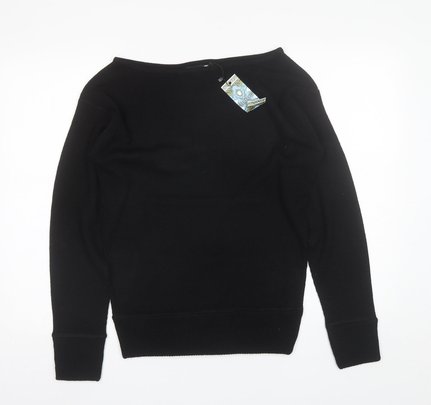 Boohoo Womens Black Boat Neck  Acrylic Pullover Jumper Size 10