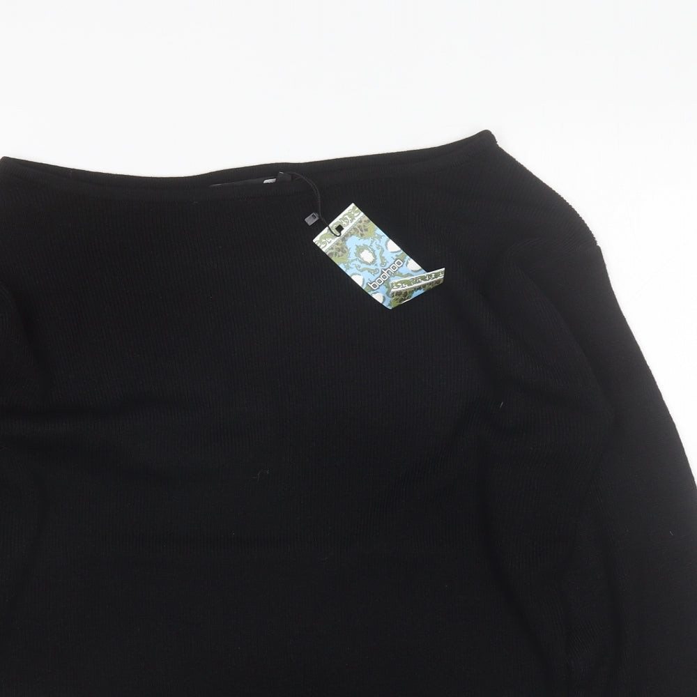Boohoo Womens Black Boat Neck  Acrylic Pullover Jumper Size 10