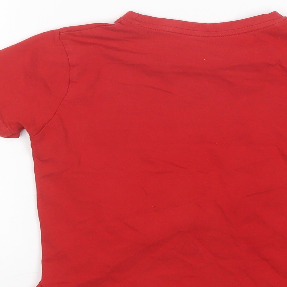 Primark Boys Red  Cotton Basic T-Shirt Size 6-7 Years Round Neck  - Wales