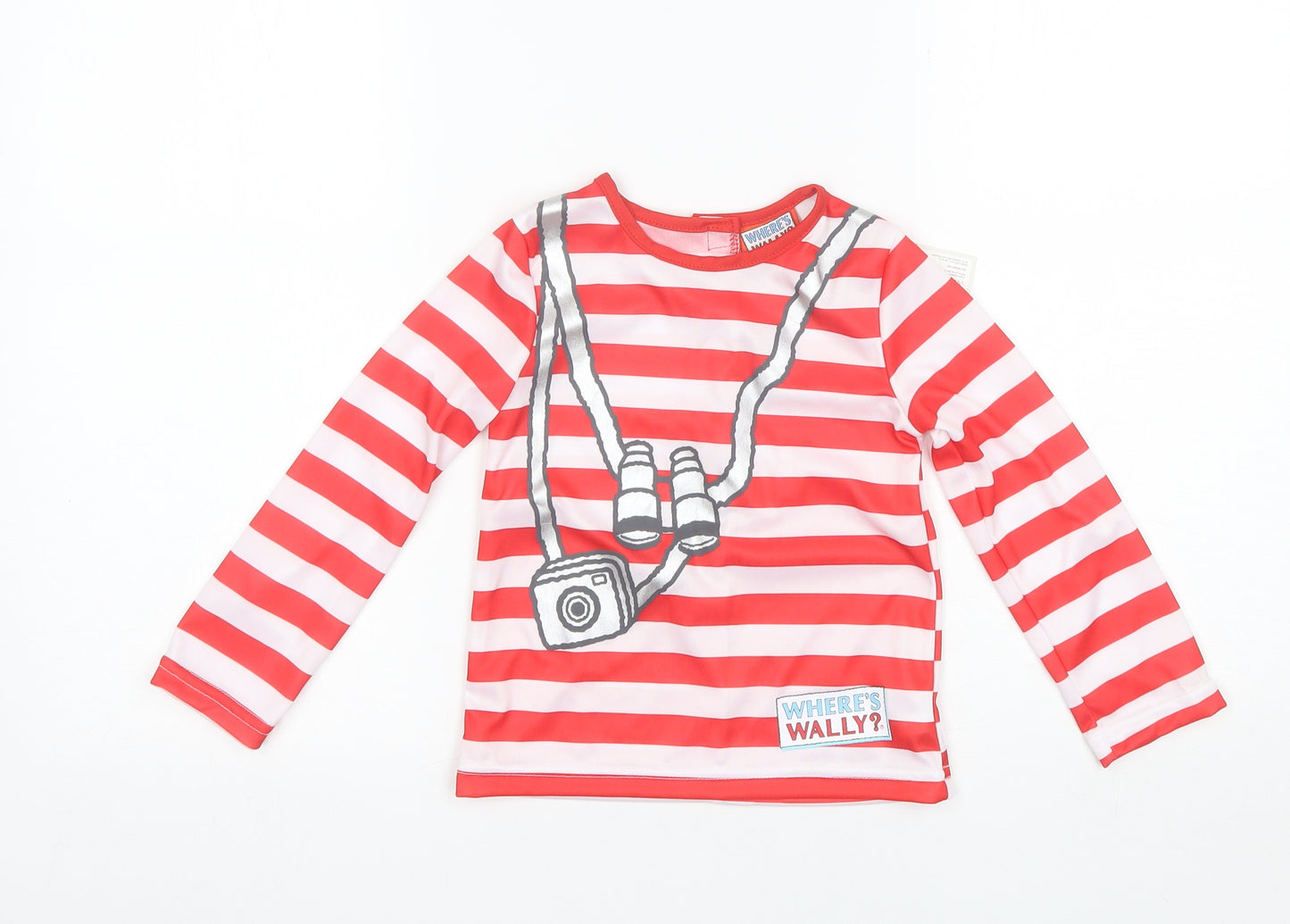 F&F Boys Red Striped Polyester Basic T-Shirt Size 3-4 Years Round Neck  - where's wally?