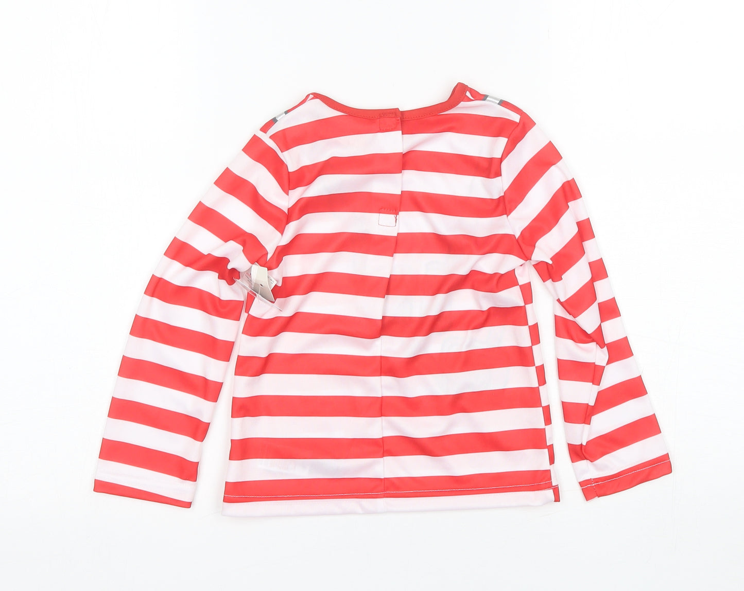 F&F Boys Red Striped Polyester Basic T-Shirt Size 3-4 Years Round Neck  - where's wally?