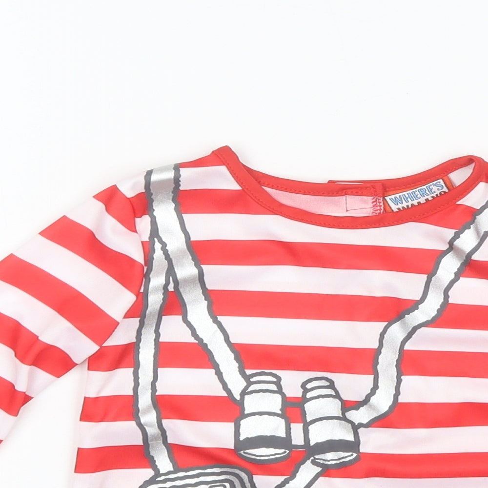 F&F Boys Red Striped Polyester Basic T-Shirt Size 3-4 Years Round Neck  - where's wally?