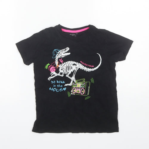 Primark Boys Black  Cotton Basic T-Shirt Size 5-6 Years Round Neck