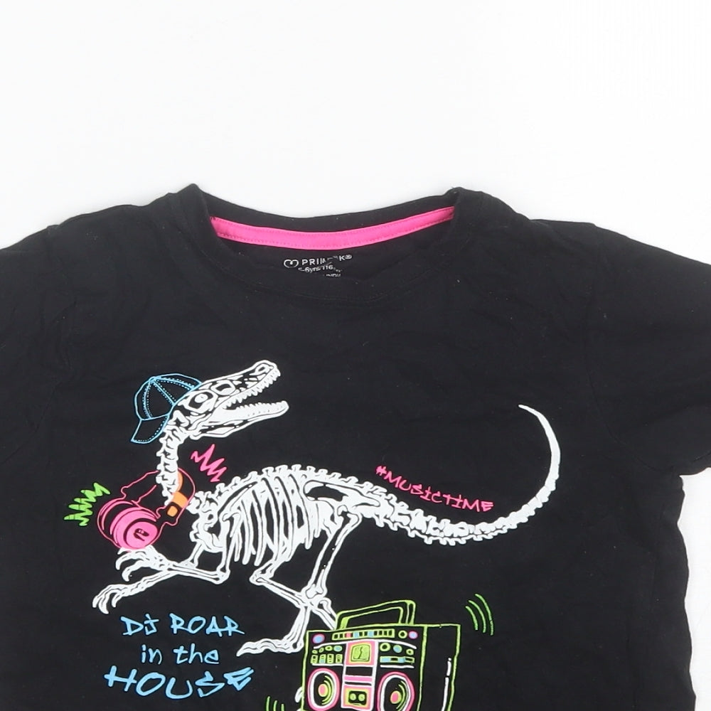 Primark Boys Black  Cotton Basic T-Shirt Size 5-6 Years Round Neck