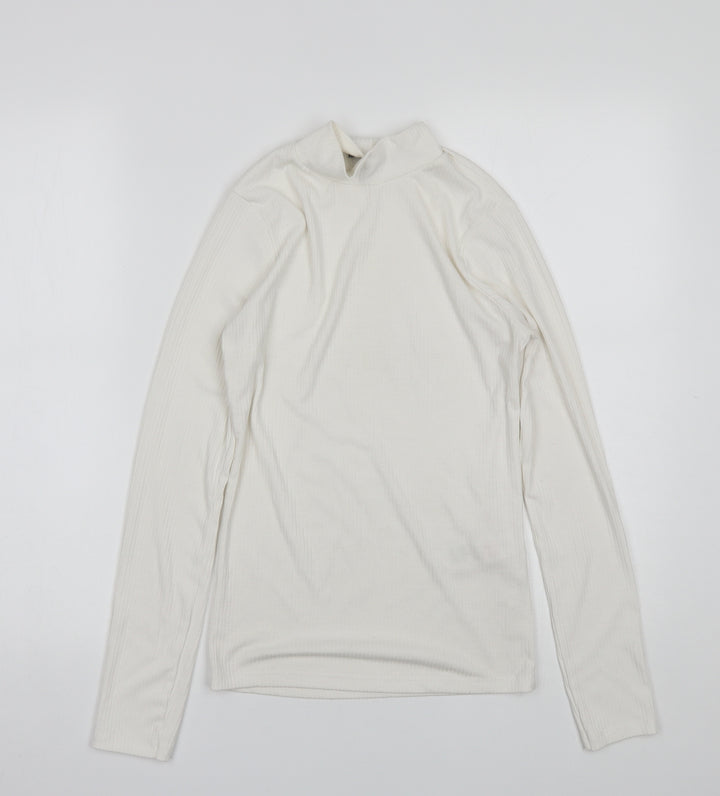 New Look Womens White Mock Neck  Polyester Pullover Jumper Size 8