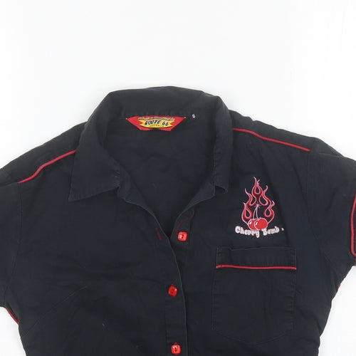 Route 66 Womens Black  Cotton Basic Button-Up Size 8 Collared