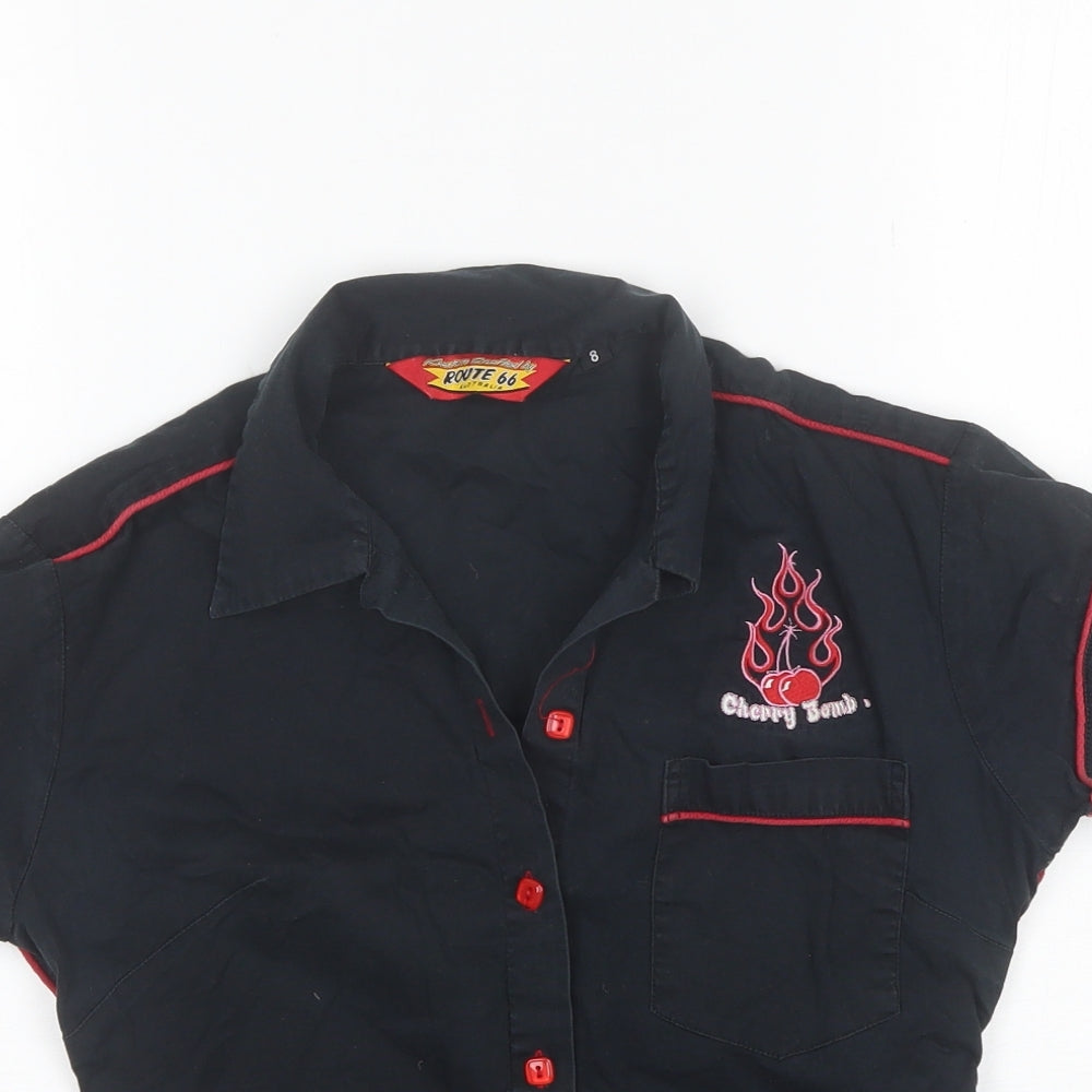 Route 66 Womens Black  Cotton Basic Button-Up Size 8 Collared