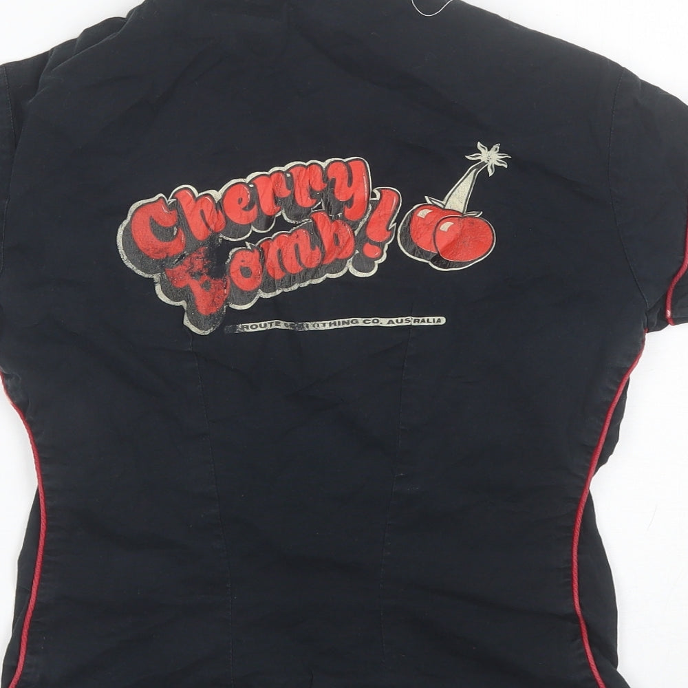 Route 66 Womens Black  Cotton Basic Button-Up Size 8 Collared