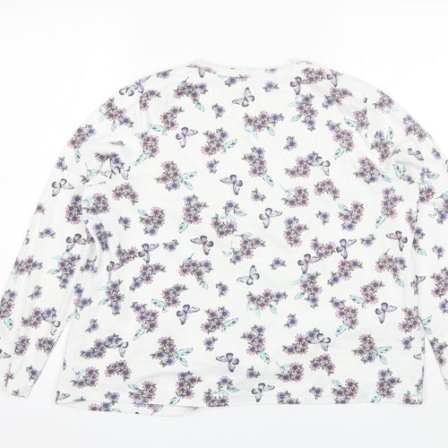 TU Womens White Floral Cotton Basic T-Shirt Size 14 V-Neck