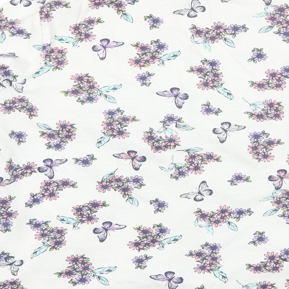 TU Womens White Floral Cotton Basic T-Shirt Size 14 V-Neck