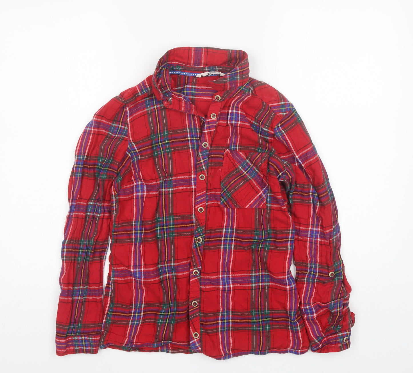 TU Womens Red Plaid Cotton Basic Button-Up Size 8 Collared