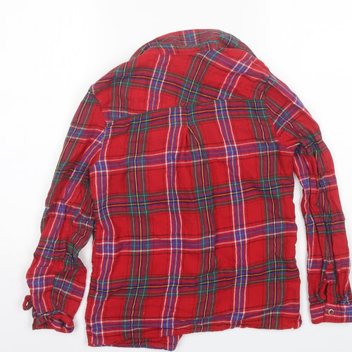 TU Womens Red Plaid Cotton Basic Button-Up Size 8 Collared