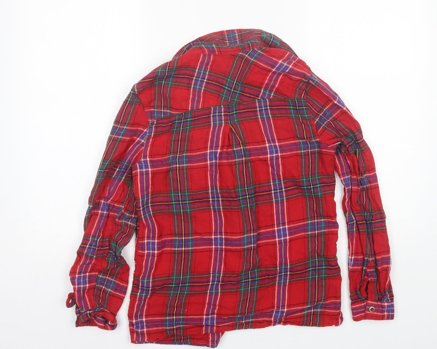 TU Womens Red Plaid Cotton Basic Button-Up Size 8 Collared