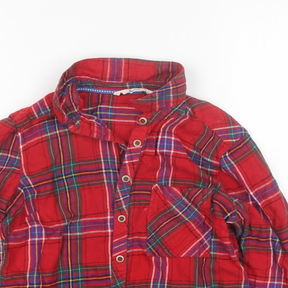 TU Womens Red Plaid Cotton Basic Button-Up Size 8 Collared
