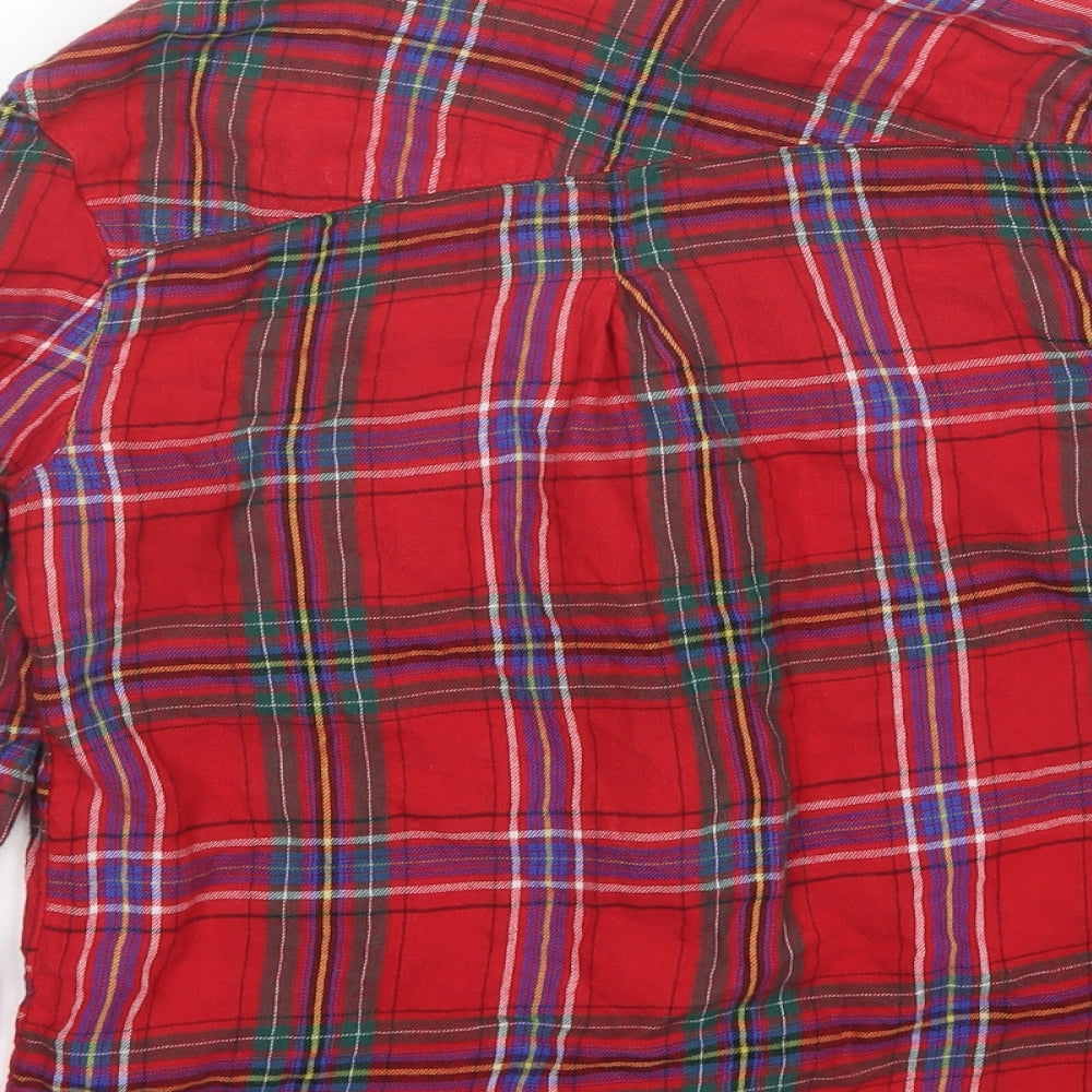 TU Womens Red Plaid Cotton Basic Button-Up Size 8 Collared