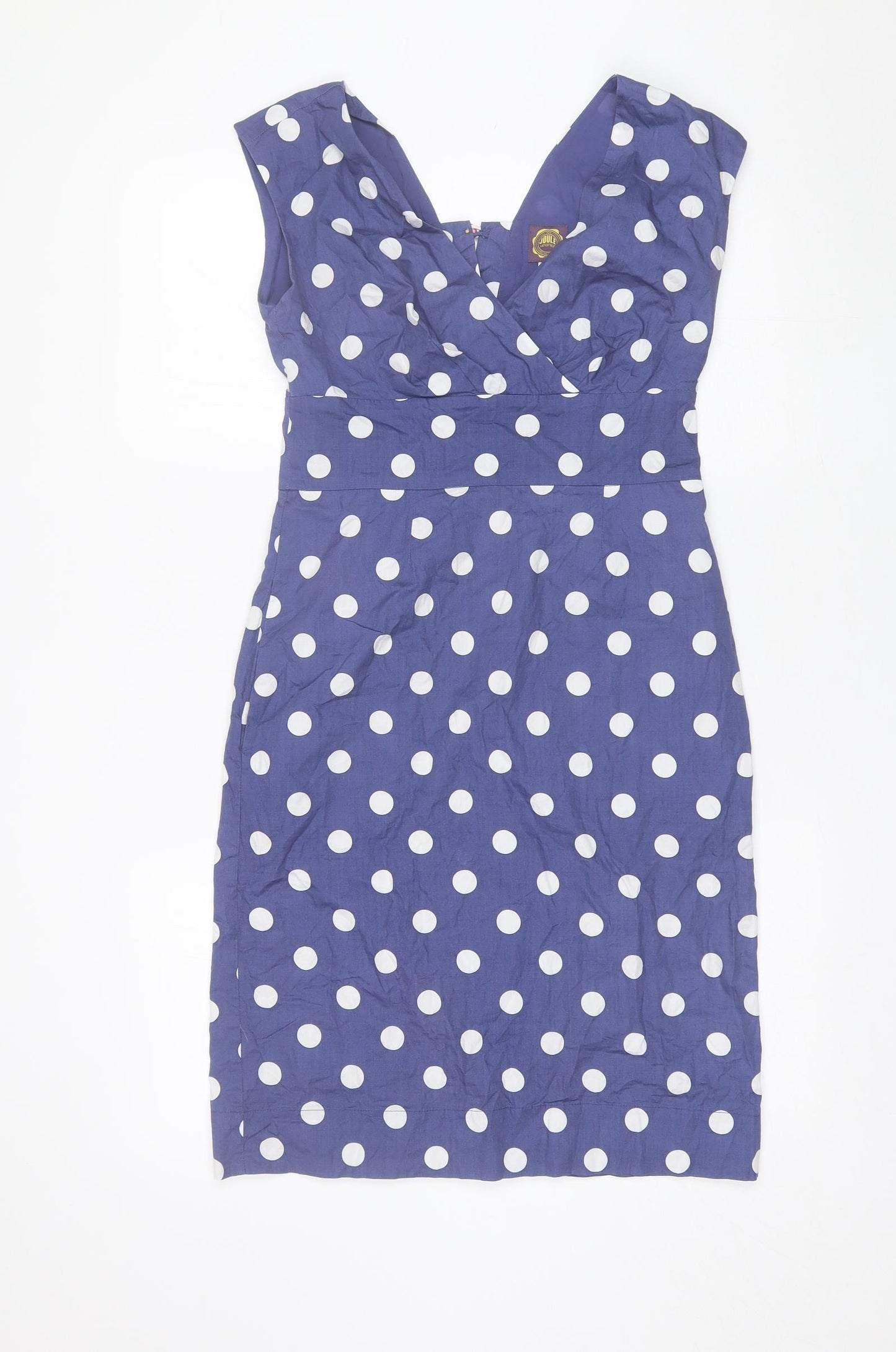 Joules Womens Blue Polka Dot Cotton Shift  Size 8  V-Neck