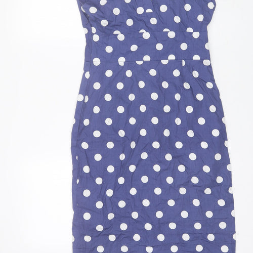Joules Womens Blue Polka Dot Cotton Shift  Size 8  V-Neck
