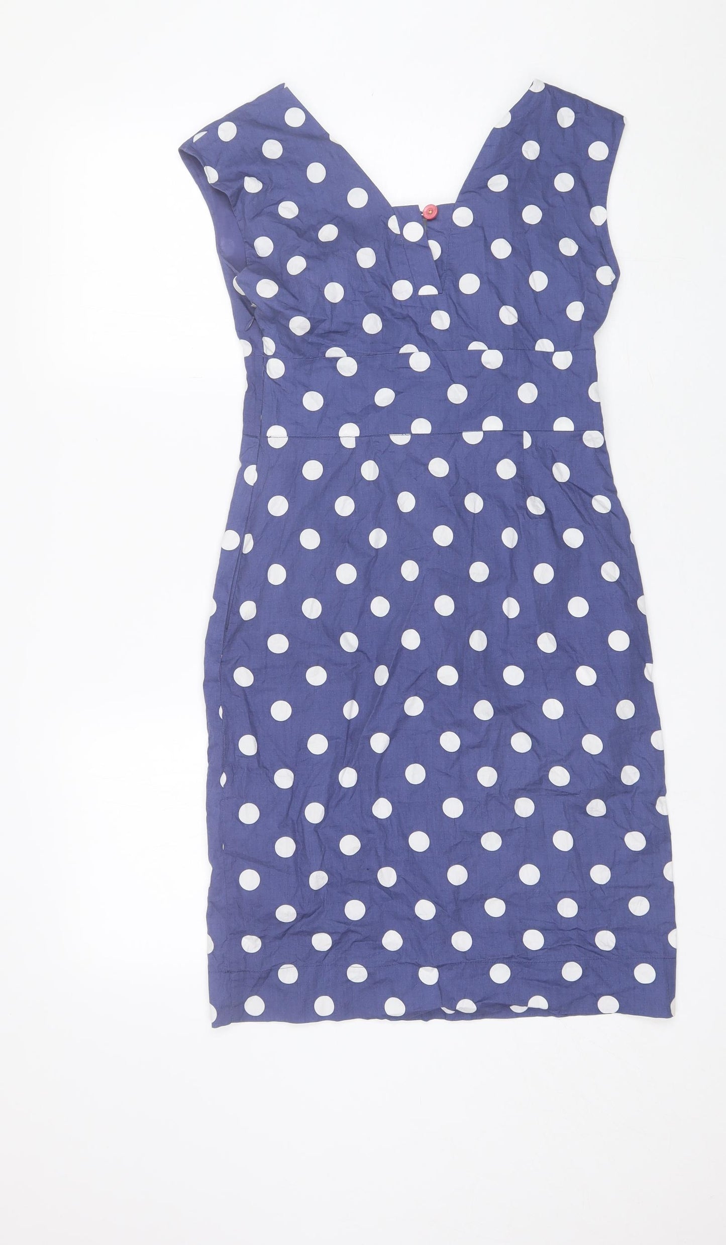 Joules Womens Blue Polka Dot Cotton Shift  Size 8  V-Neck