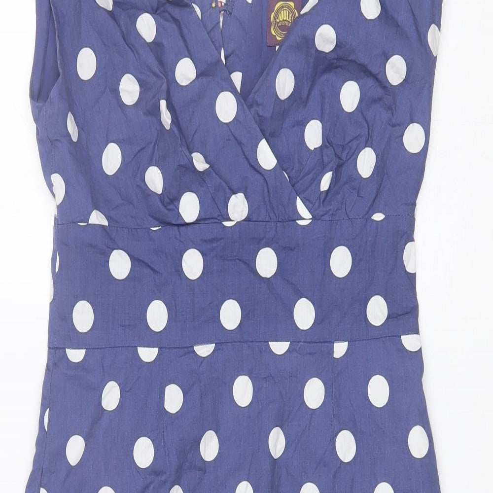 Joules Womens Blue Polka Dot Cotton Shift  Size 8  V-Neck