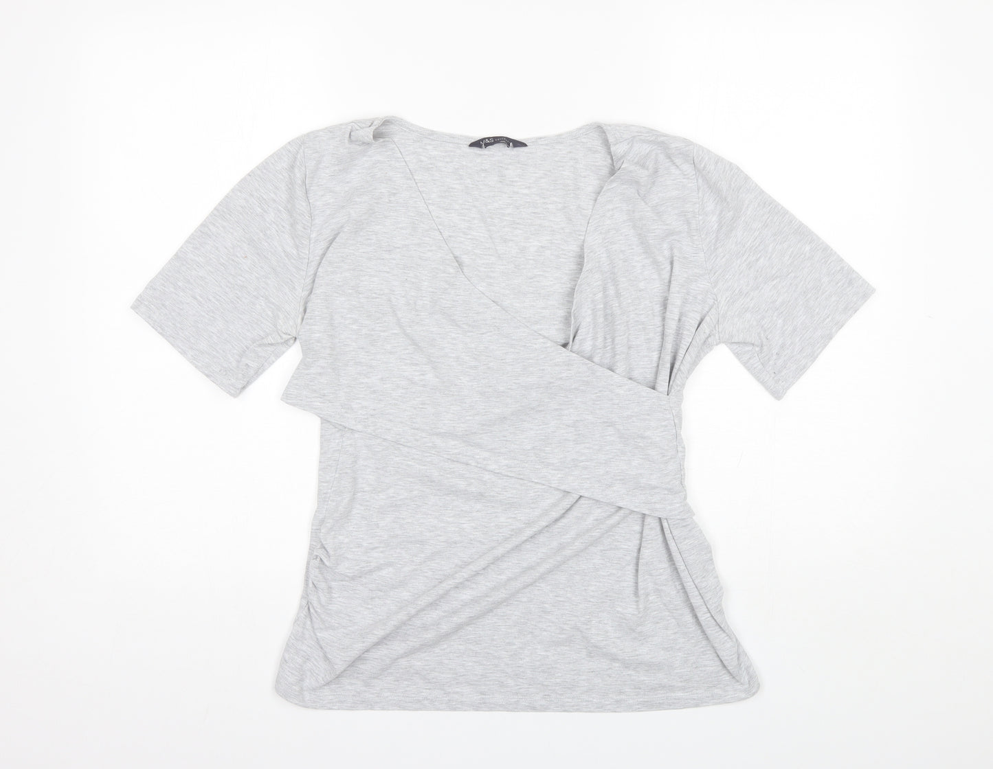 Marks and Spencer Womens Grey  Polyester Basic Blouse Size 14 V-Neck